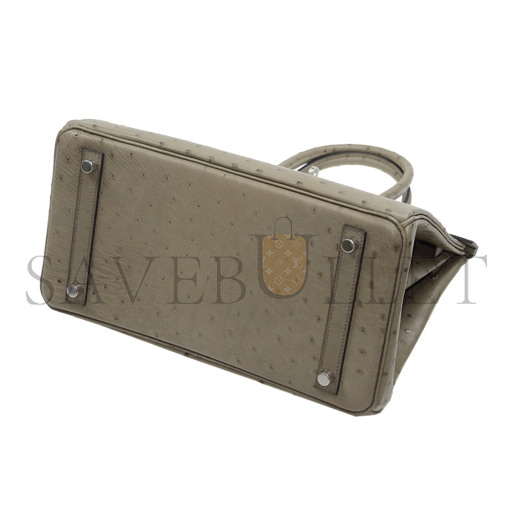 H**mes master birkin 30 ostrich leather medium brown silver buckle h041933ck70 (30*22*16cm)